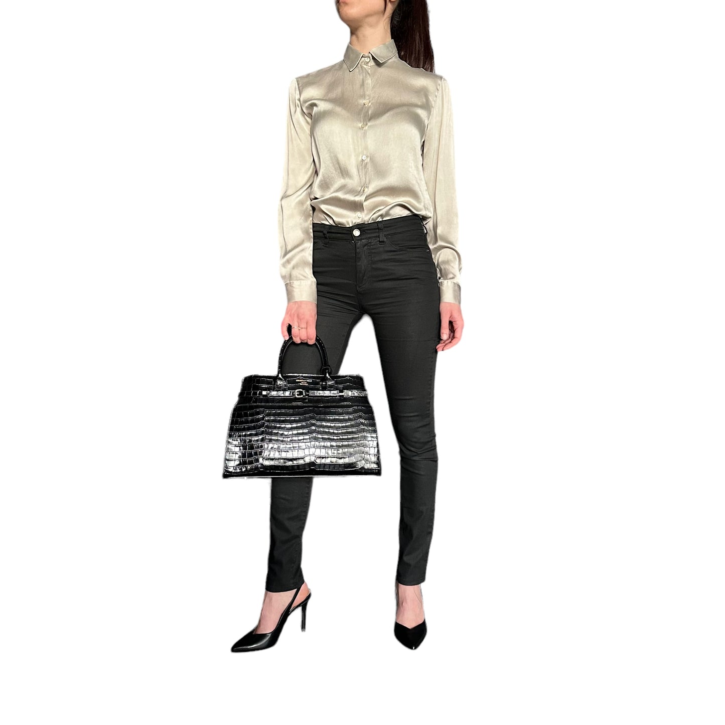 Gwen Large Black – Evening elegance in croc-embossed leather