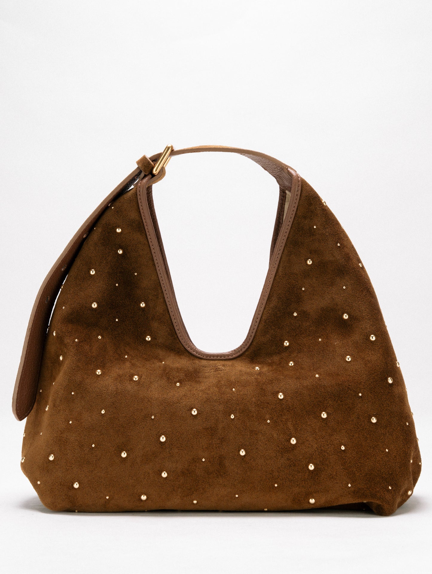【新作】アルマ ラージ ブラウン スタッズ - モダンなエレガンスを備えた軽量スエードバッグ