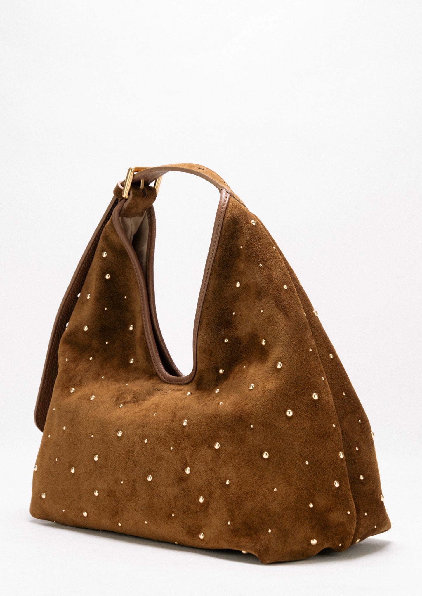 【新作】アルマ ラージ ブラウン スタッズ - モダンなエレガンスを備えた軽量スエードバッグ