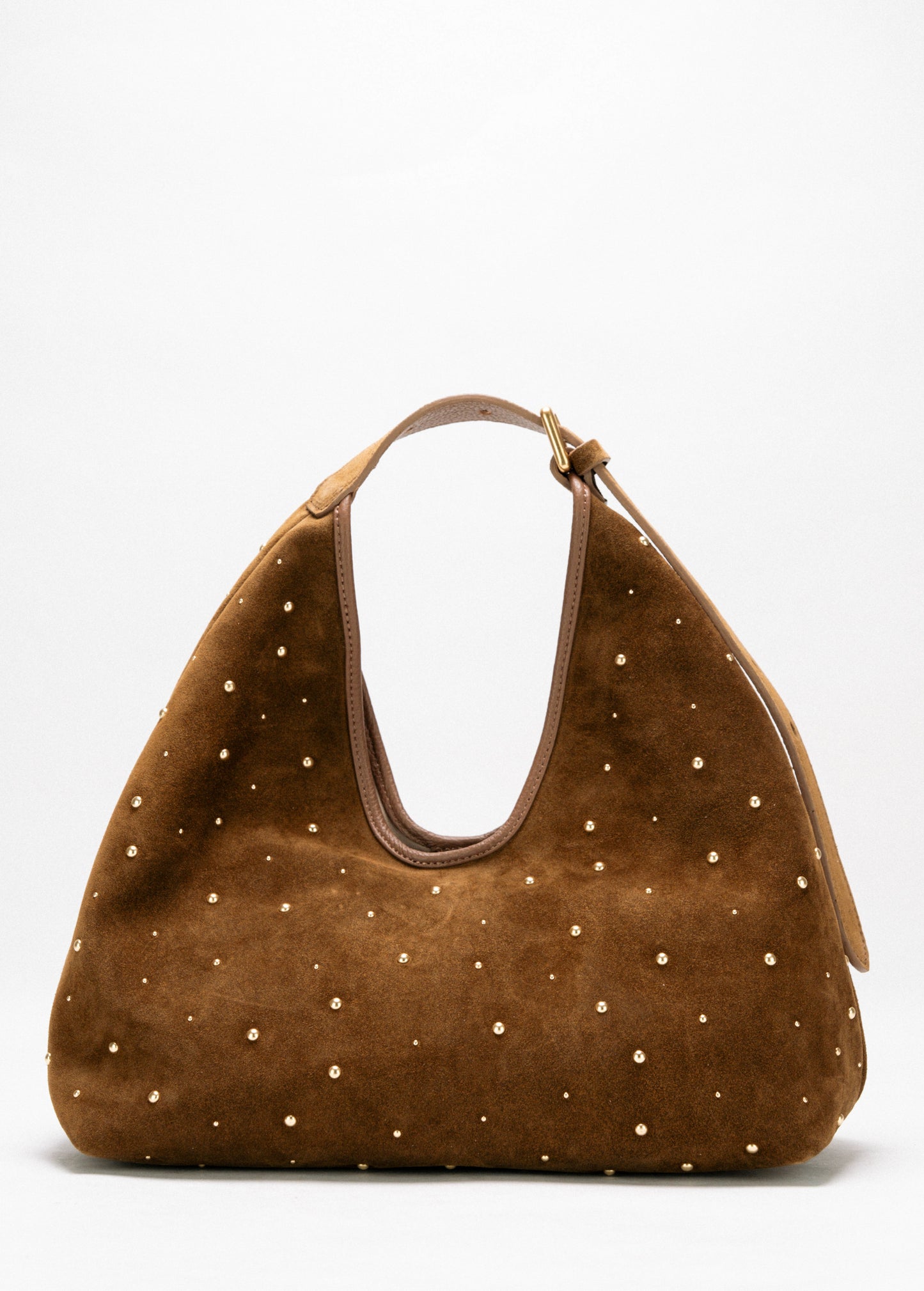 【新作】アルマ ラージ ブラウン スタッズ - モダンなエレガンスを備えた軽量スエードバッグ