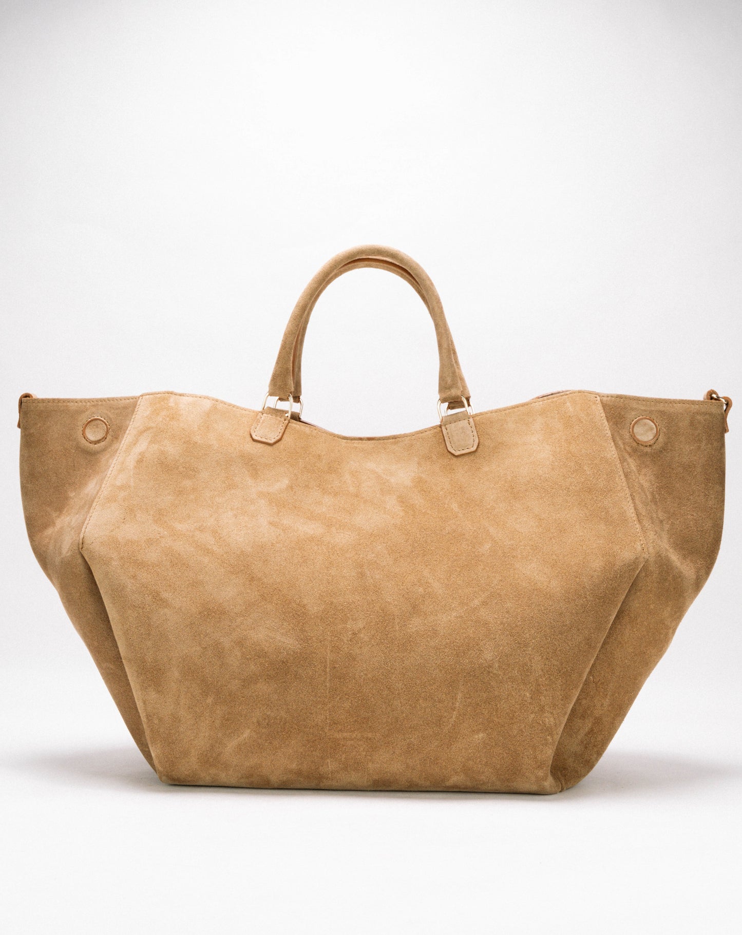 [Nuova] Athena Large Beige – Borsa in suede dal design geometrico e contemporaneo