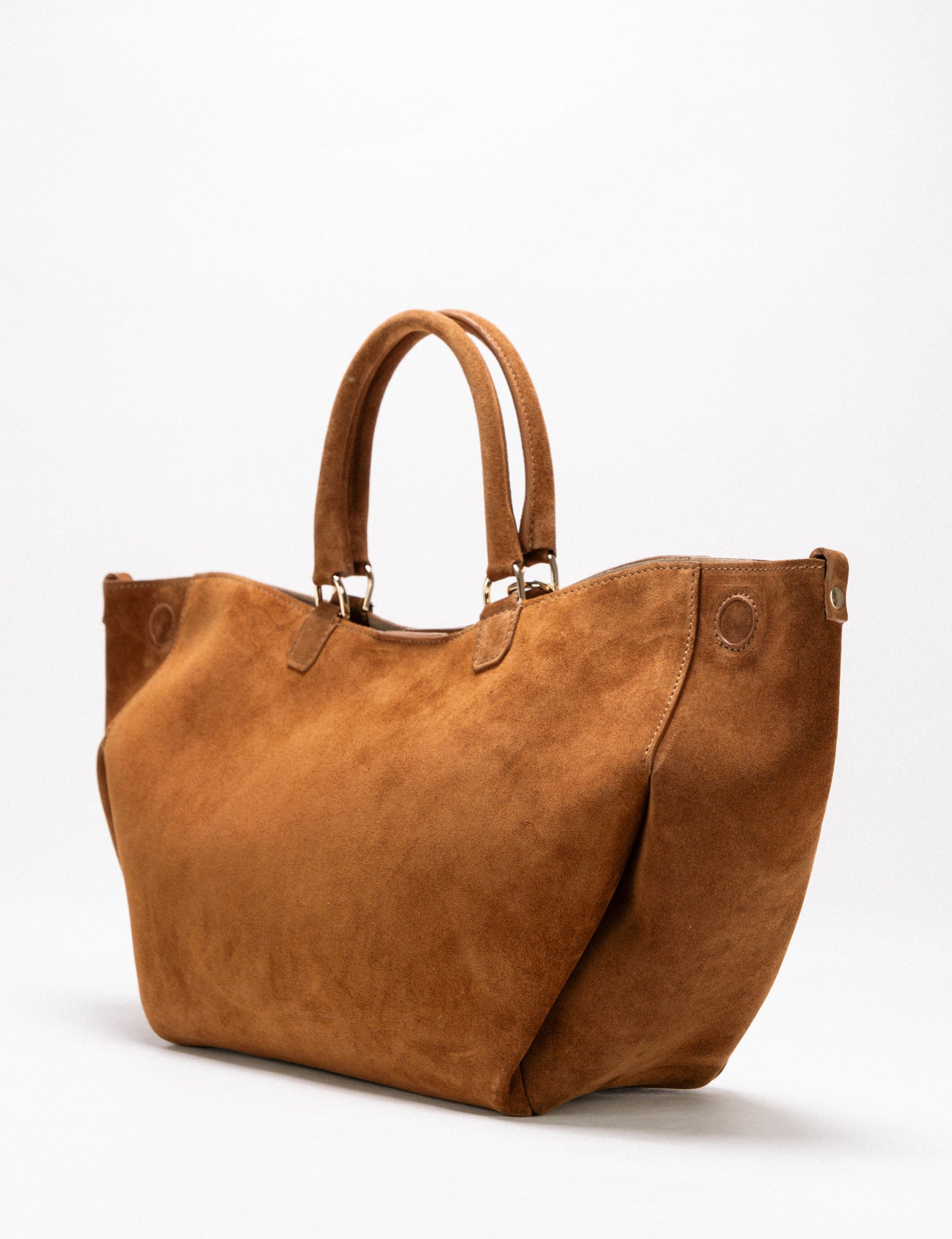 【新作】アテナ ミディアム コニャック – 洗練されたエレガンスを纏う幾何学模様のスエードバッグ