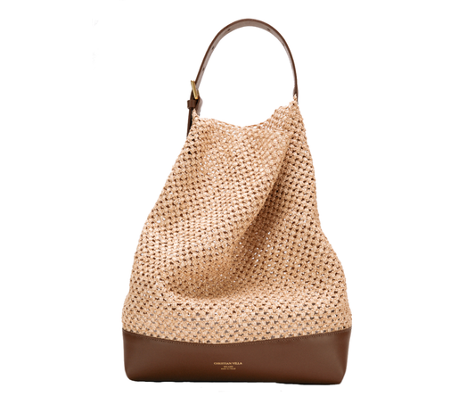 [Nuovo] Shirin Grande Marrone Naturale - Borsa all'uncinetto in paglia