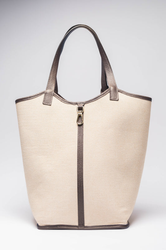 [New] Sara Large Natural Canvas & Brown Leather - Reversible Tote bag