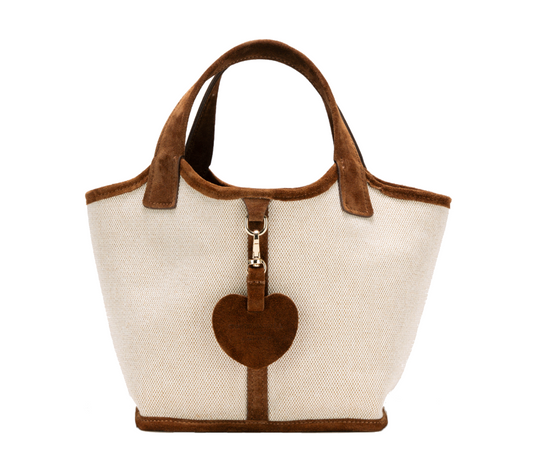 [Nuovo] Sara Small in canvas naturale & pelle scamosciata - Borsa tote reversibile