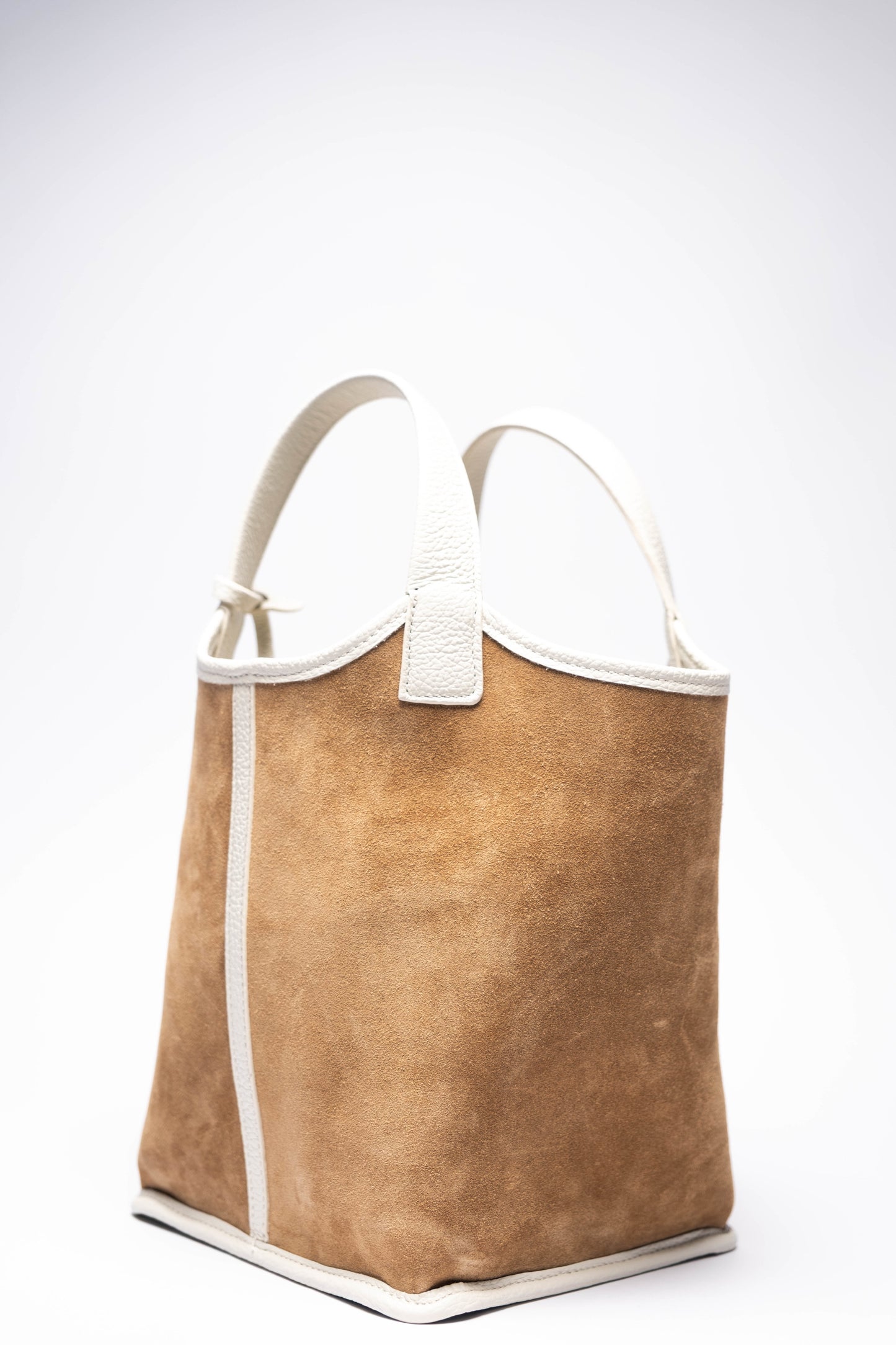 [New] Sara Medium White & Beige Suede - Reversible Tote bag
