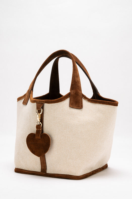 [Nuovo] Sara Small in canvas naturale & pelle scamosciata - Borsa tote reversibile