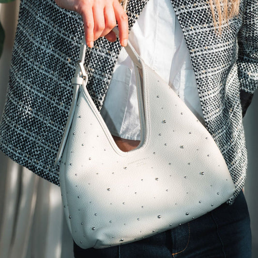 [New] Alma Small White Studs – A lightweight leather bag with modern elegance