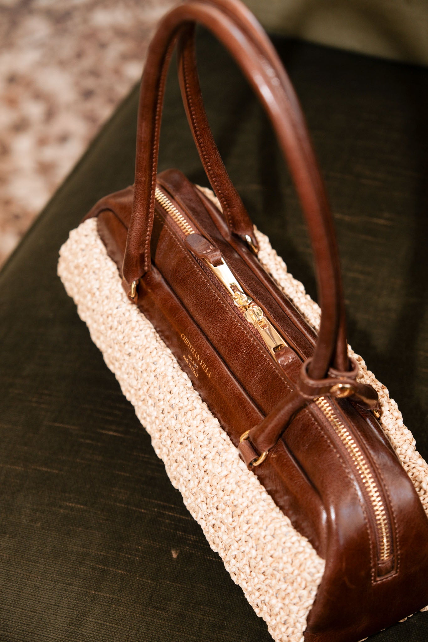 [New] Stacy Medium Natural Brown – Straw macramé bag with rounded shape