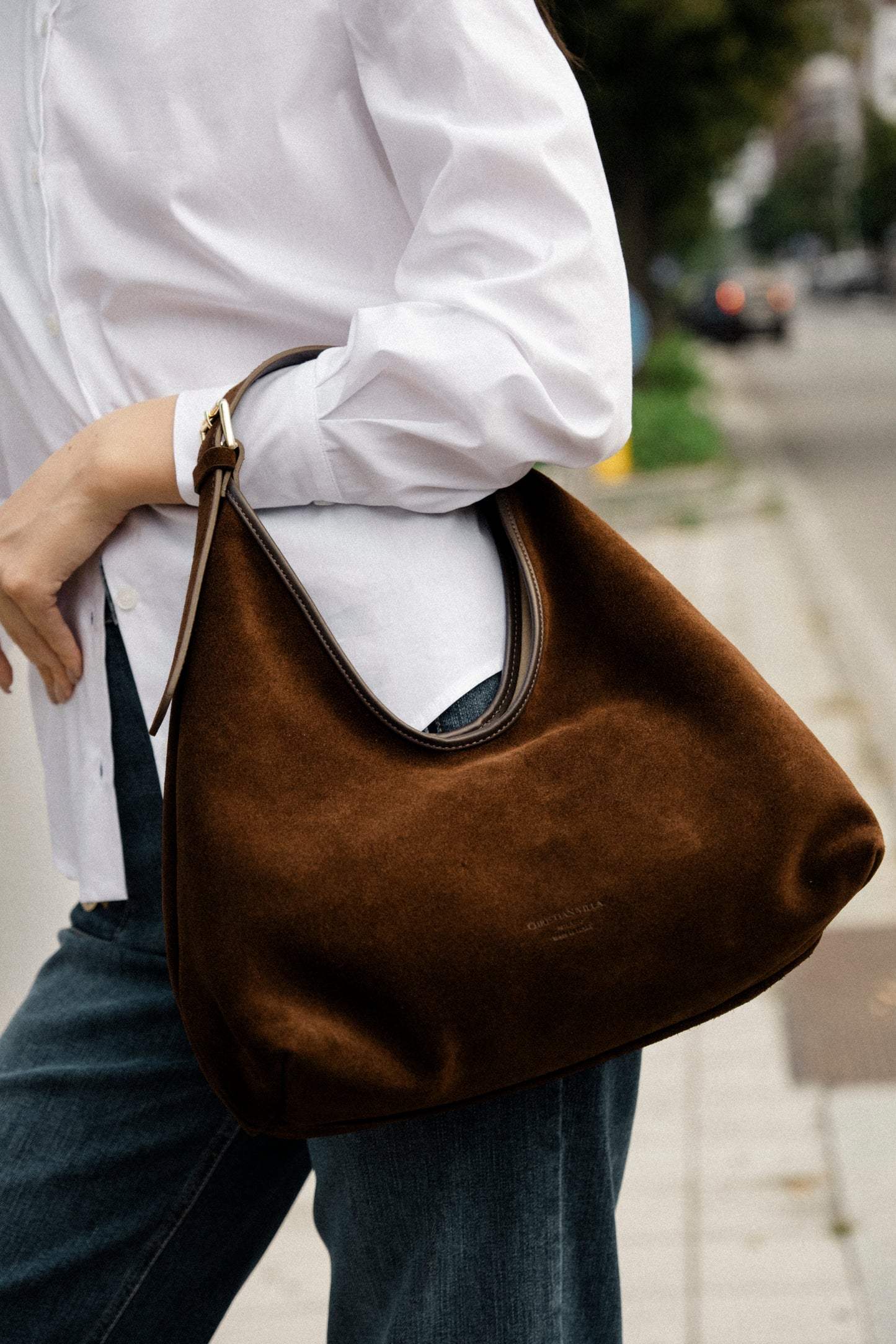 Alma Medium Chocolate Suede Leather – Lightweight Elegant Shoulder Bag