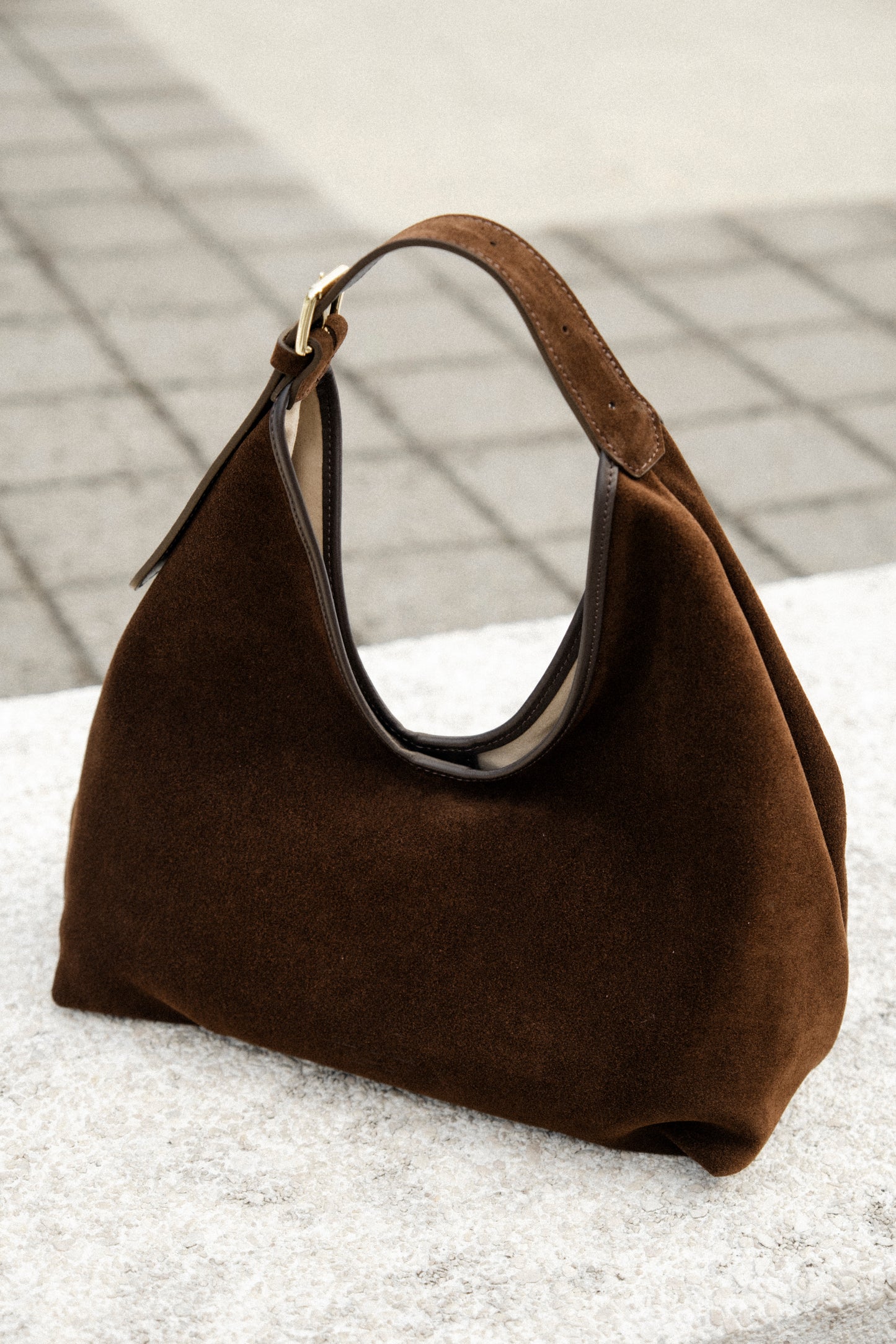 Alma Medium Chocolate Suede Leather – Lightweight Elegant Shoulder Bag