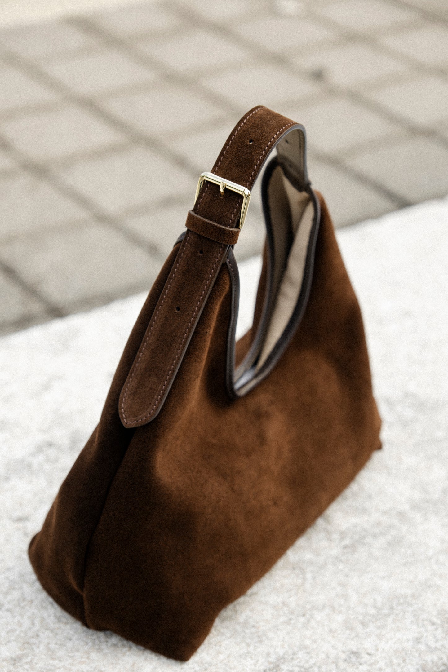 Alma Medium Chocolate Suede Leather – Lightweight Elegant Shoulder Bag