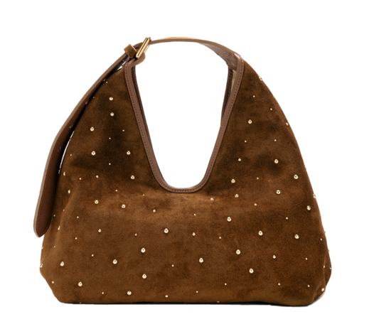 【新作】アルマ ラージ ブラウン スタッズ - モダンなエレガンスを備えた軽量スエードバッグ